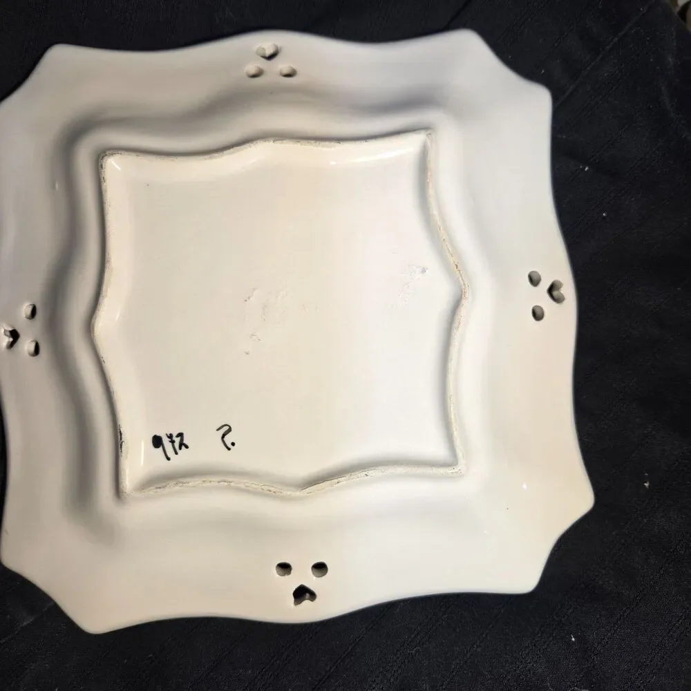 RCCL Hand Painted Square Plate Blue & White Floral Made In Portugal